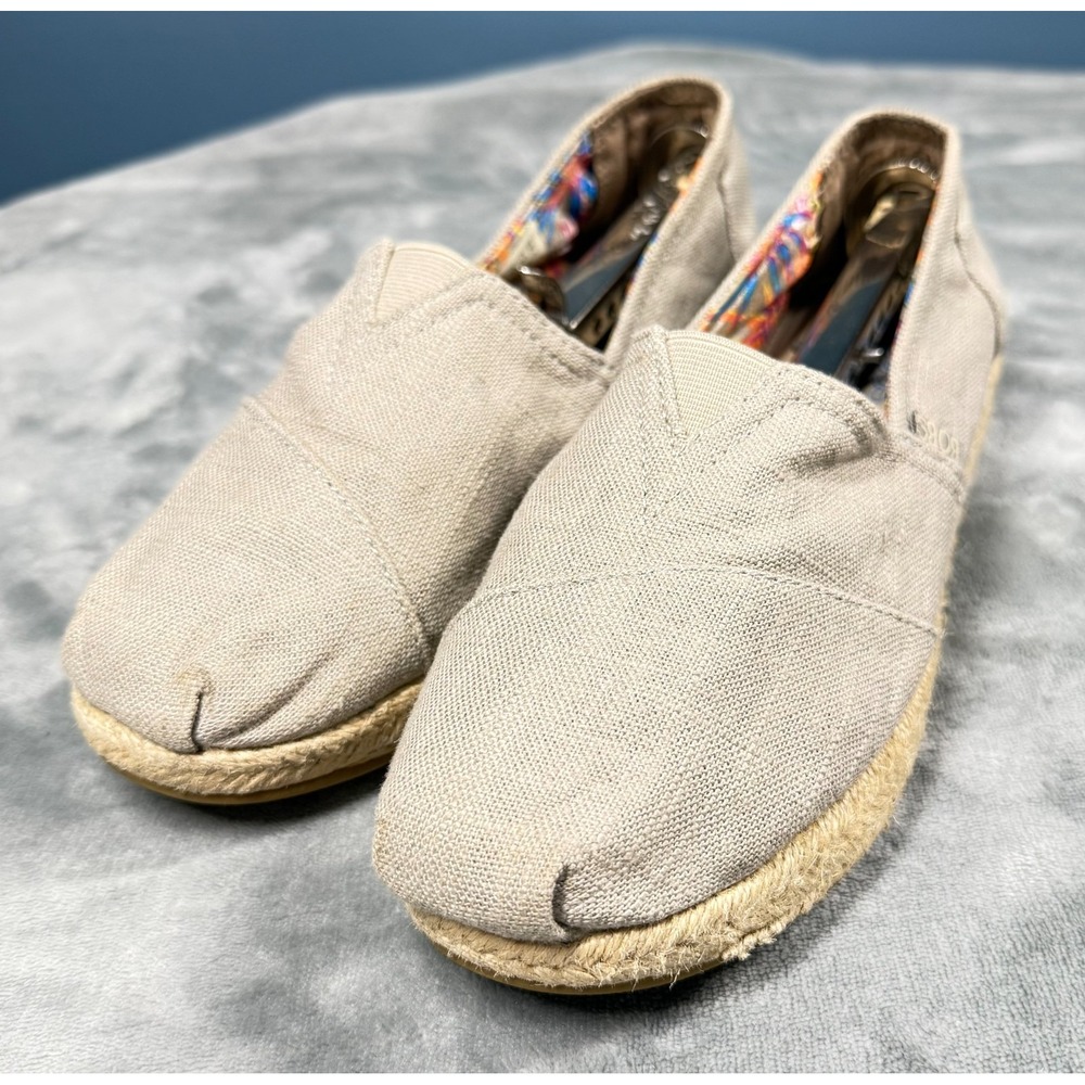 Skechers Bobs Espadrilles Womens 8.5 Tan Canvas Slip On Memory Foam Flats